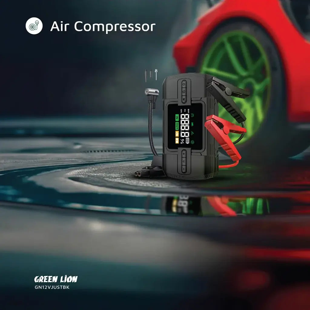 جهاز تشغيل السيارة جرين لايون 12V مع بطارية بسعة 12000 مللي امبير و منفاخ هواء | Green Lion 12V Jump Starter 12000mAh with Air Compressor