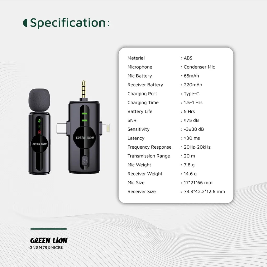مايكروفون جرين لايون 3 في 1 - اسود | Green Lion GM-79X Microphone 3 In 1 - Black