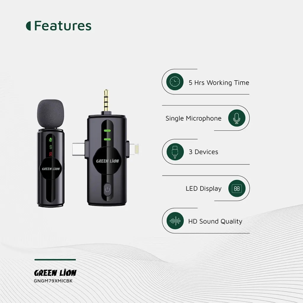 مايكروفون جرين لايون 3 في 1 - اسود | Green Lion GM-79X Microphone 3 In 1 - Black