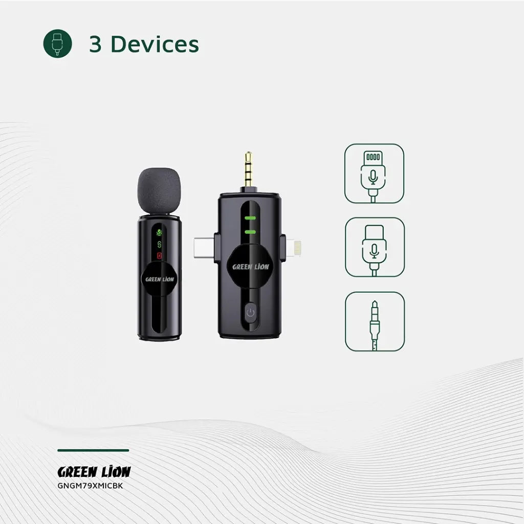 مايكروفون جرين لايون 3 في 1 - اسود | Green Lion GM-79X Microphone 3 In 1 - Black