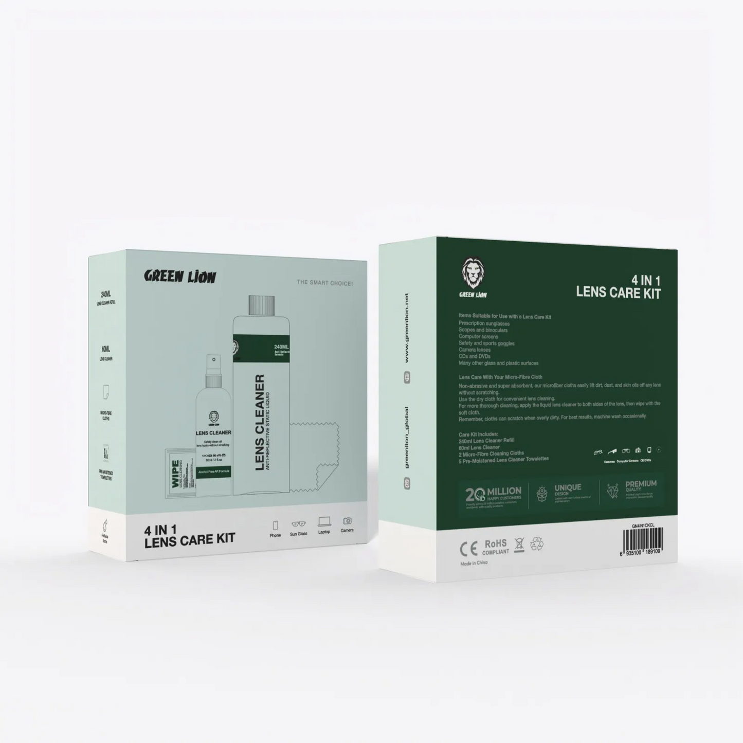 عدة تنظيف العدسات 4 في 1 من جرين لايون - شفاف | Green Lion 4 in 1 Lens Care Kit - Clear