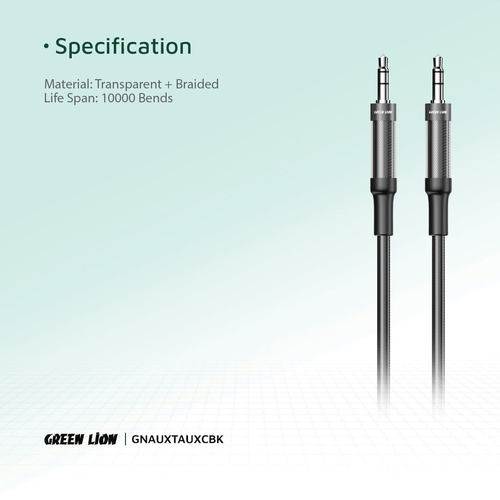 كيبل جرين لايون مضفر AUX الى AUX بطول 1 متر - اسود | Green Lion AUX to AUX Braided Cable 1M - Black