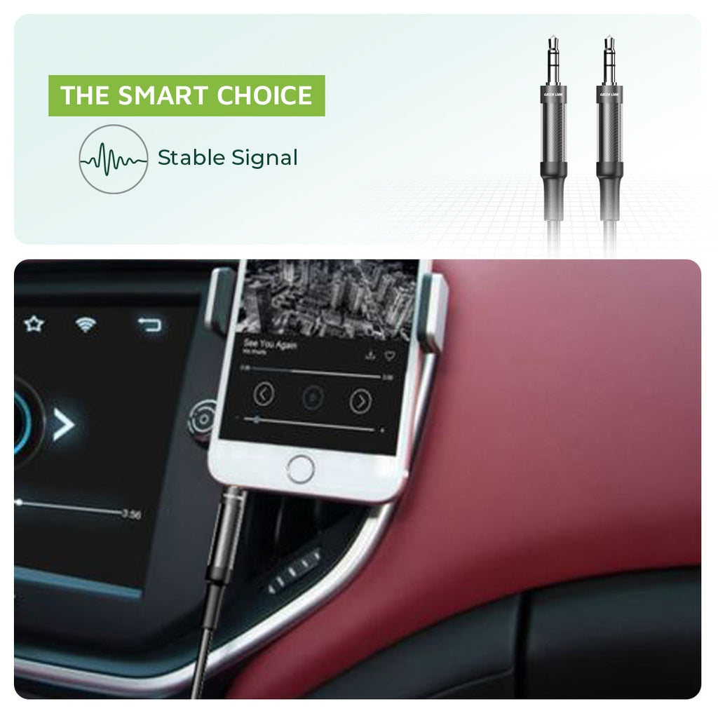 كيبل جرين لايون مضفر AUX الى AUX بطول 1 متر - اسود | Green Lion AUX to AUX Braided Cable 1M - Black