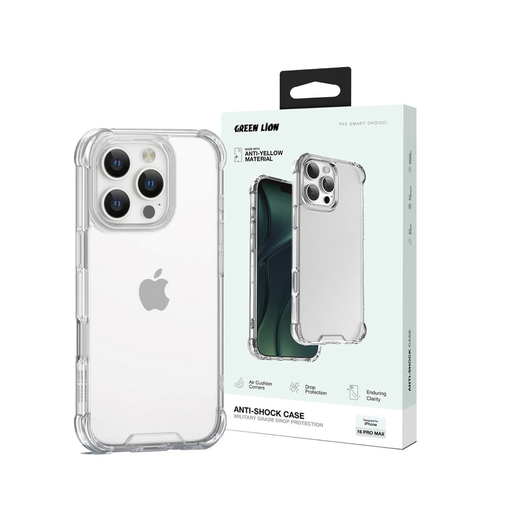 كفر جرين لايون مضاد للصدمات لهاتف ايفون 16 برو / برو ماكس - شفاف | Green Lion Anti-Shock Case for iPhone 16 Pro / Pro Max - Clear