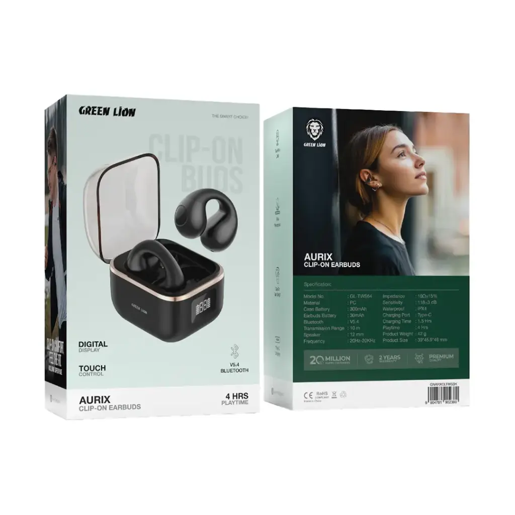 سماعات جرين لايون اوريكس اللاسلكية - اسود | Green Lion Aurix Clip-On Earbuds - Black