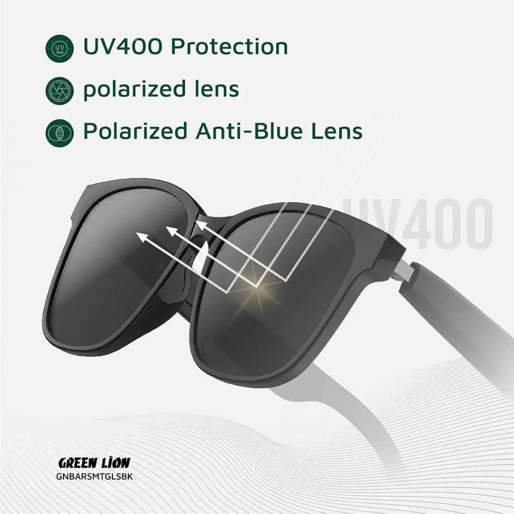 نظارات جرين لايون برشلونة الذكية بعدسات مضادة للضوء الأزرق وحماية يو في - اسود | Green Lion Barcelona Smart Glasses - Black