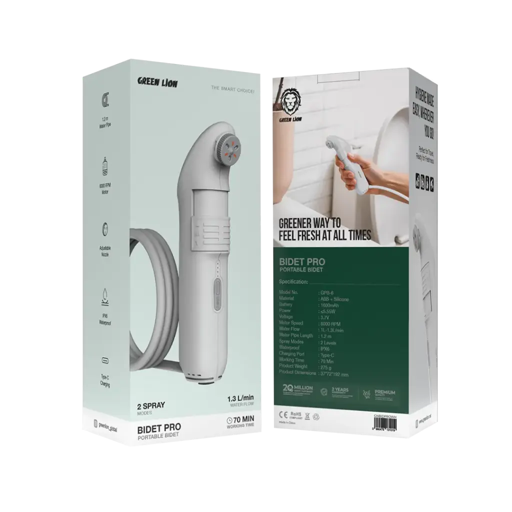بيديه جرين لايون برو المحمول للسفر, 5.55 واط - ابيض | Green Lion Bidet Pro Portable Bidet 5.55W - White