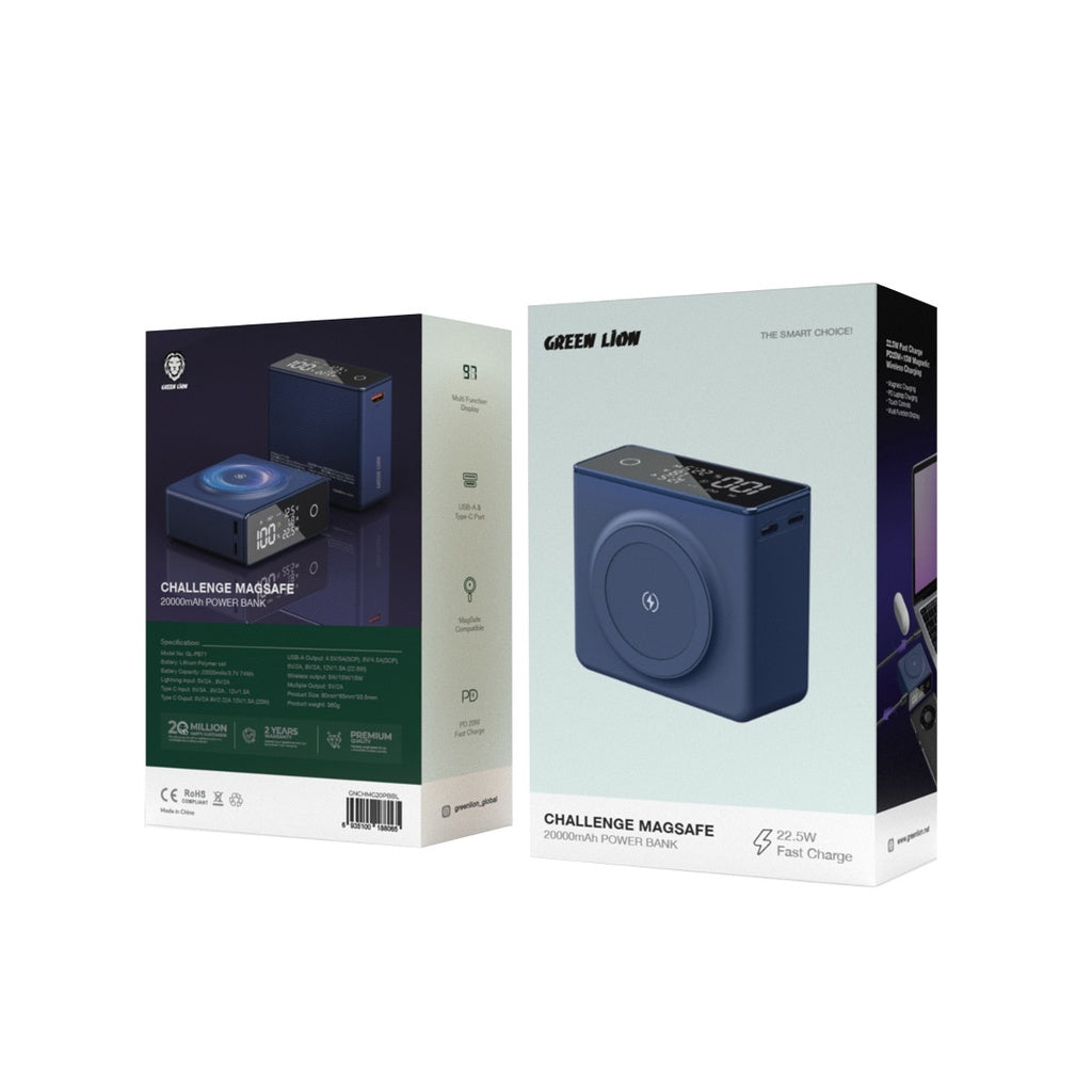 باور بانك جرين لايون تشالنج متوافق مع ماج سيف بسعة 20,000 مللي أمبير | Green Lion Challenge MagSafe 20000mAh Power Bank