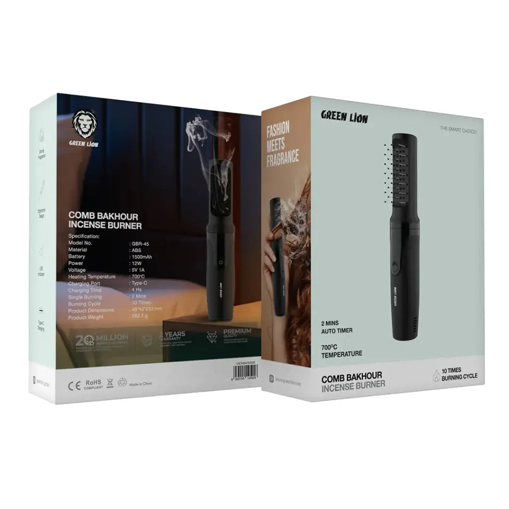 مبخرة جرين لايون كومب قابلة للشحن بسعة بطارية 1500 مللي امبير - اسود | Green Lion Comb Bakhour Incense Burner - Black