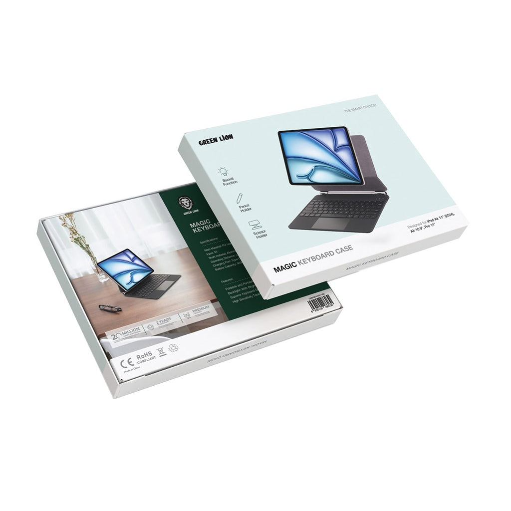 لوحة مفاتيح جرين لايون ماجيك مع حامل قلم لجهاز ايباد - اسود | Green Lion Magic Keyboard Case with Pencil Holder for iPad – Black