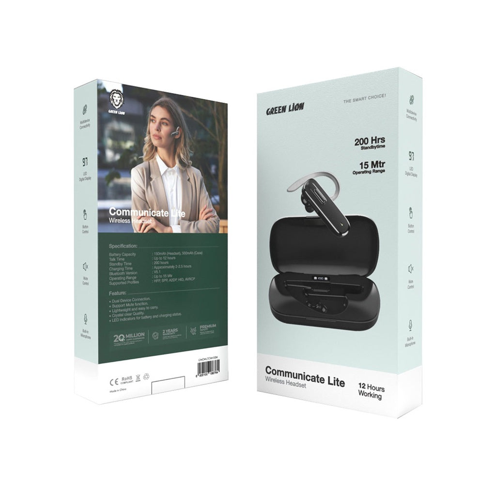سماعة جرين لايون كوميونيكيت لايت اللاسلكية – أسود | Green Lion Communicate Lite Wireless Headset - Black