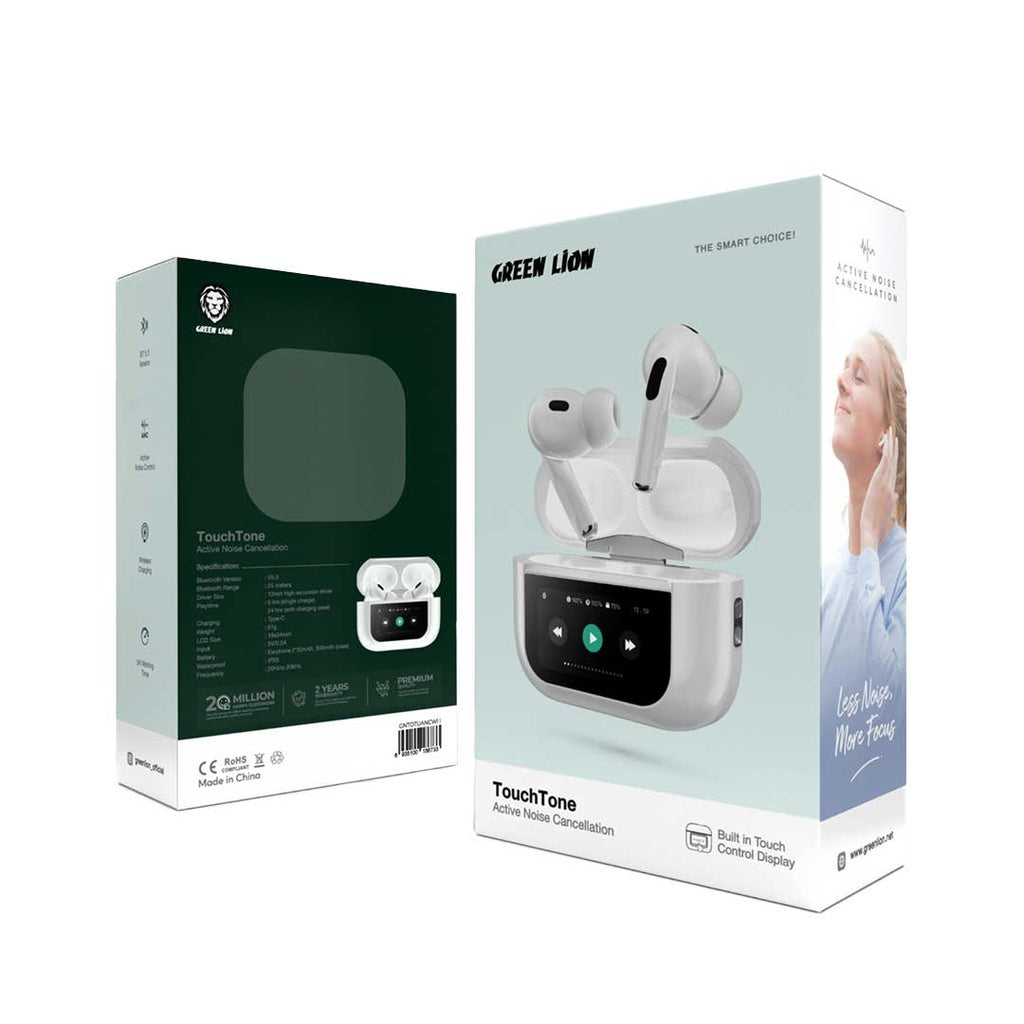 سماعات جرين لايون تاتج تون بخاصية إلغاء الضوضاء - ابيض | Green Lion Touch Tone ANC Earbuds - White