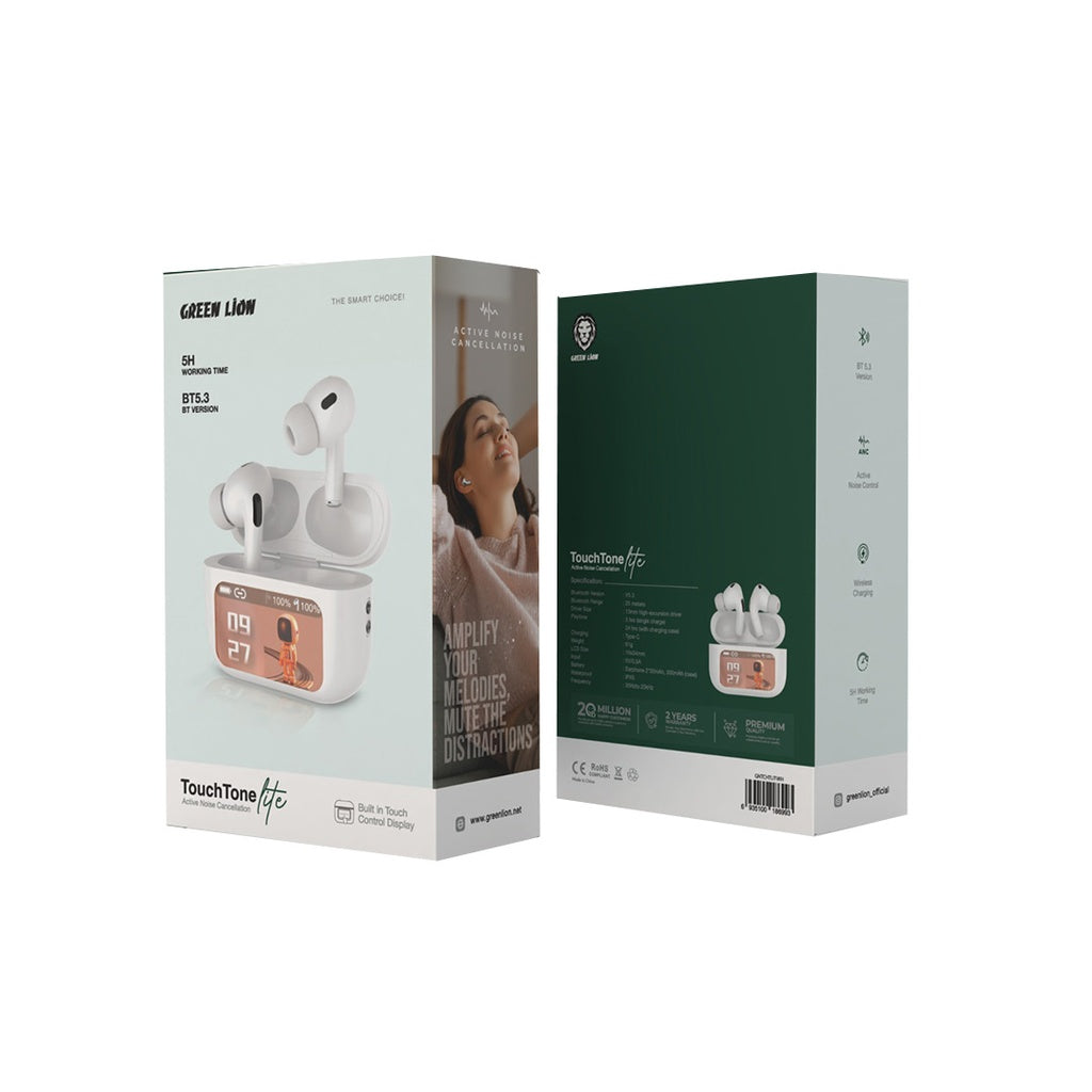 سماعات جرين لايون تاتج تون لايت بخاصية إلغاء الضوضاء - ابيض | Green Lion Touch Tone Lite Active Noise Cancellation - White