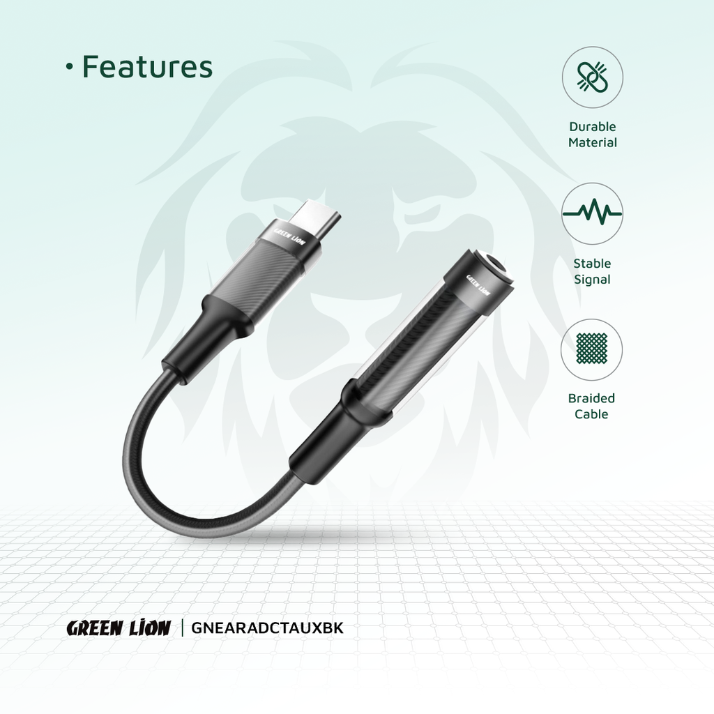 محول جرين ليون USB-C إلى 3.5 ملم | Green Lion Earphone Adapter USB-C to 3.5 Aux 12CM