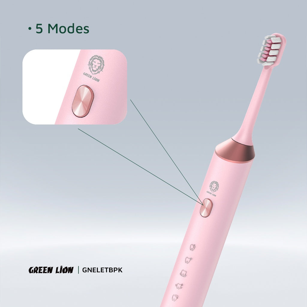فرشاة الاسنان الكهربائية من جرين لايون مع 5 اوضاع تشغيل و 4 رؤوس فرشاة, للعناية بالاسنان الحساسة | Green Lion Electric Toothbrush with 5 Modes & 4 Brush Heads – For Sensitive Teeth.