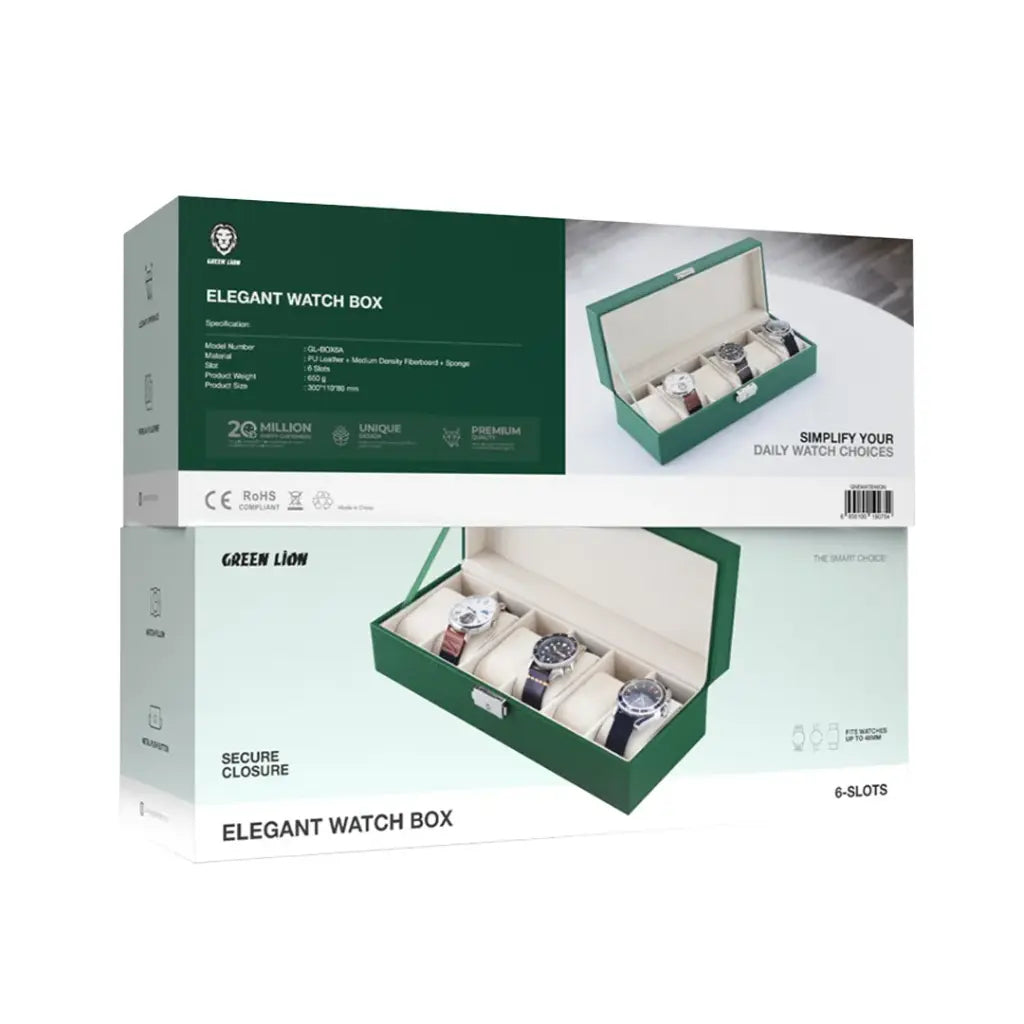 علبة ساعات جرين لايون اليغنت ب 6 فتحات - اخضر | Green Lion Elegant Watch Box 6 Slots - Green