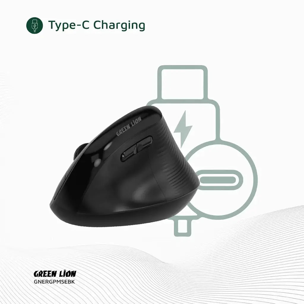 ماوس جرين لايون العمودي بتصميم مريح - اسود | Green Lion Ergo Grip Vertical Mouse - Black