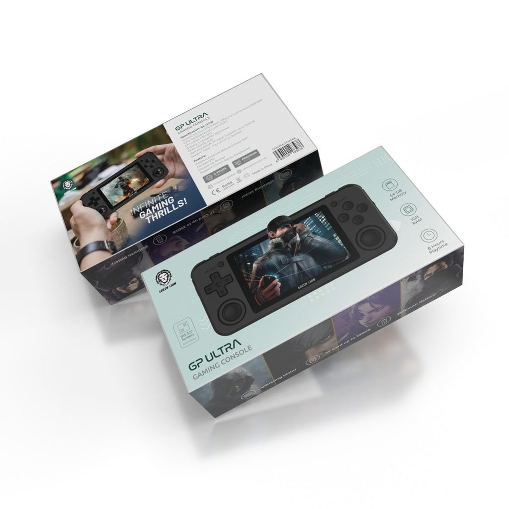 جهاز العاب محمول جرين لايون جي بي بذاكرة 64 جيجا ورام 1 جيجا و بسعة بطارية 3500 مللي أمبير - أسود | Green Lion GP Ultra Gaming Console 64GB + 1GB RAM 3500mAh - Black