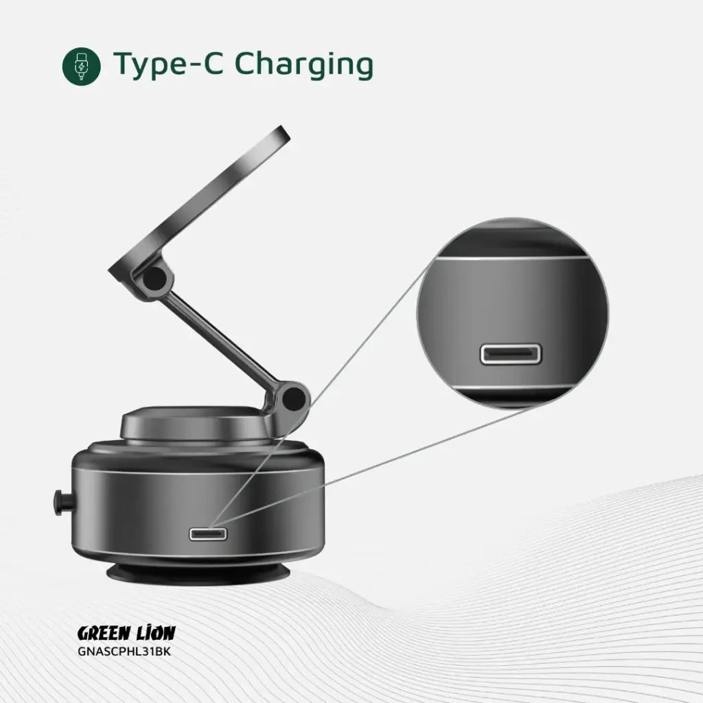 حامل هاتف سيارة جرين لايون مغناطيسي مع قاعدة شفط - اسود | Green Lion GX-31 Auto Suction Phone Holder - Matte Black