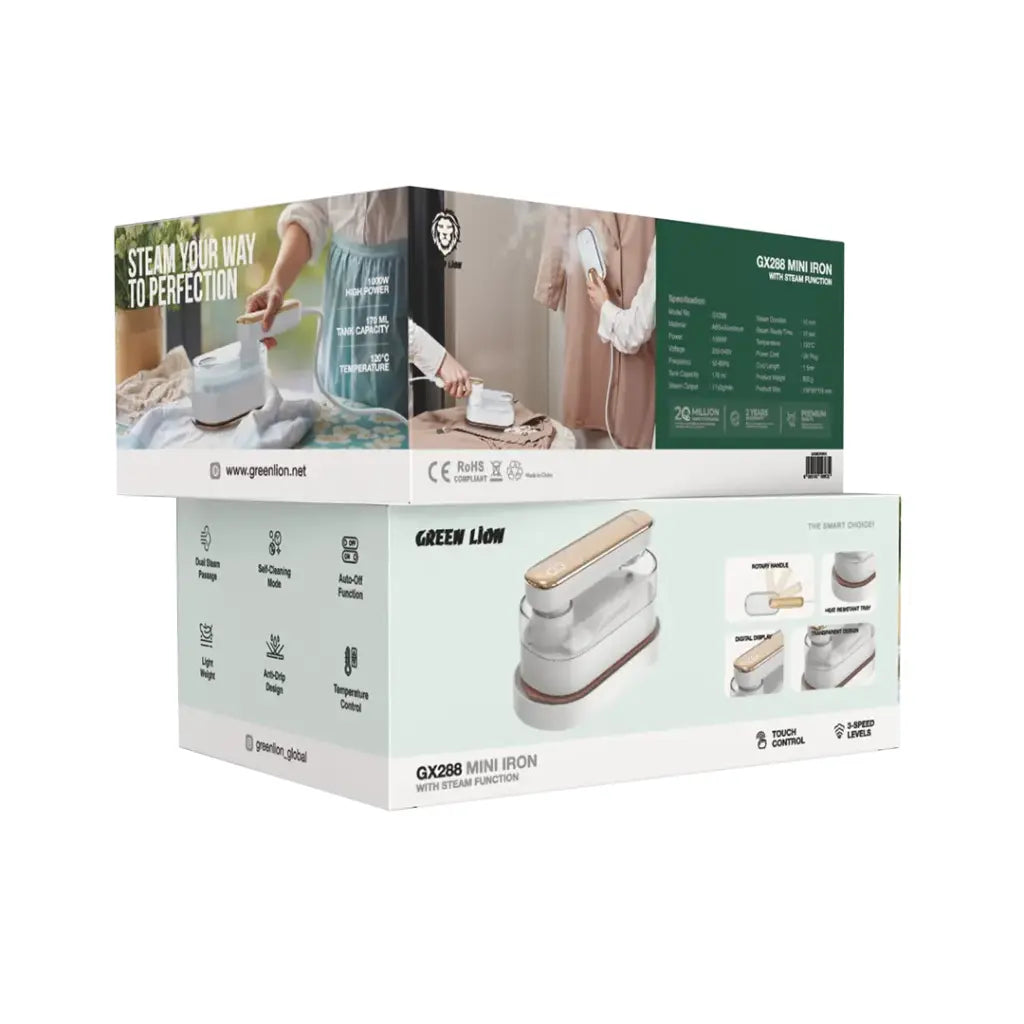 مكواة بخار صغيرة جرين لايون جي اكس 288 بقوة 1000 واط - أبيض | Green Lion GX288 Mini Iron with Steam Function - White