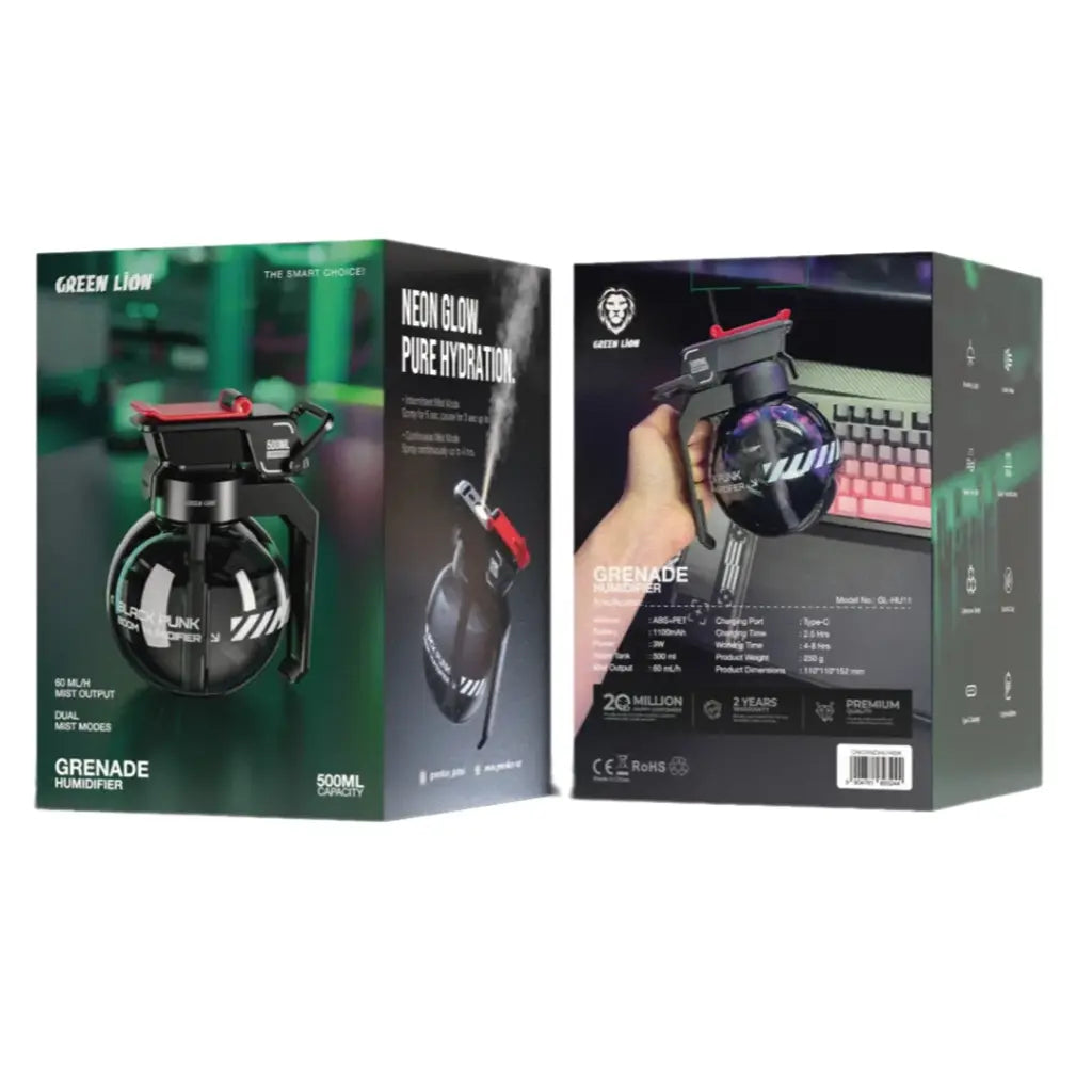 مرطب الجو جرين لايون جرينيد بسعة 500 مل - اسود | Green Lion Grenade Humidifier 500mL - Black