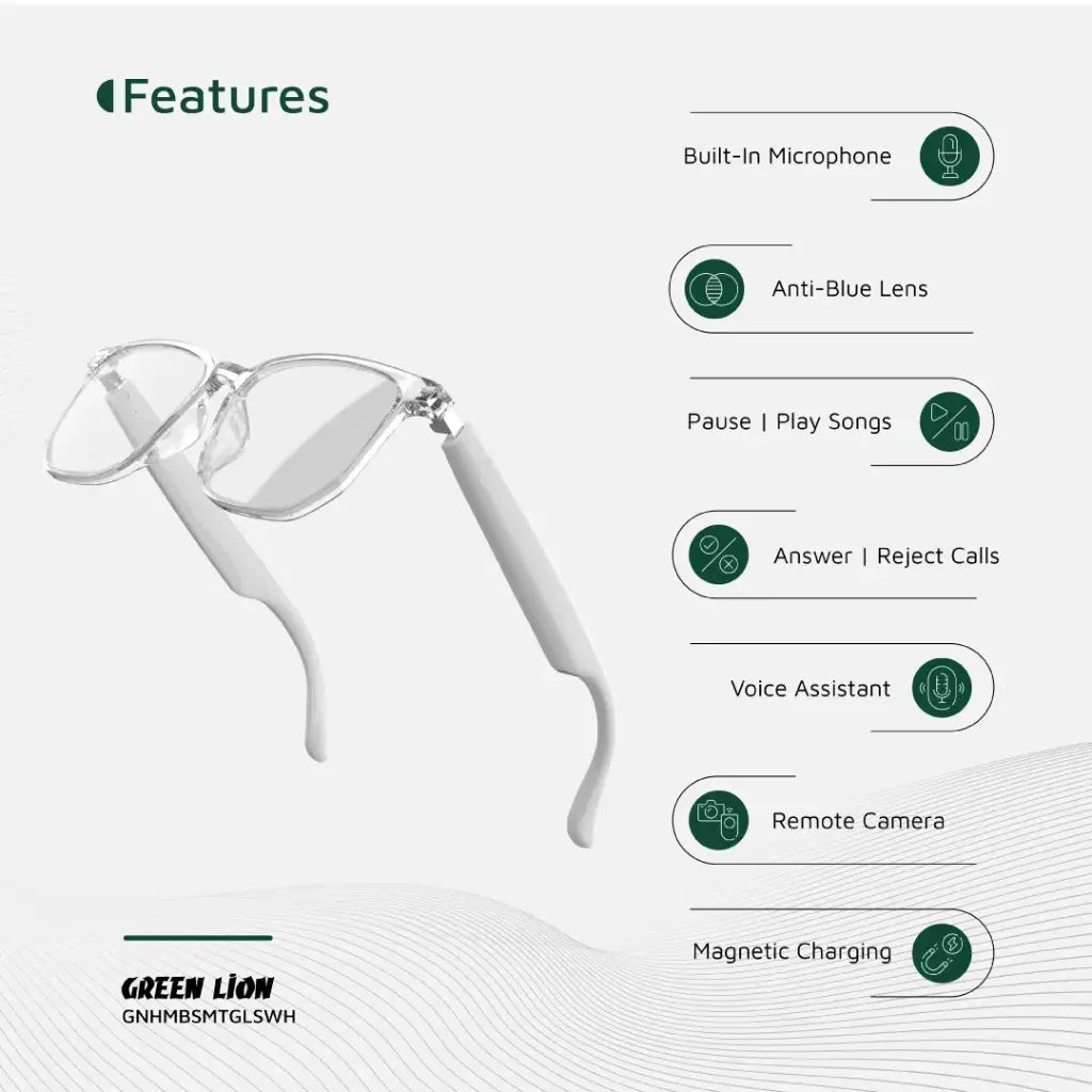 نظارات جرين لايون هامبورغ الذكية - ابيض | Green Lion Hamburg Smart Glasses - White