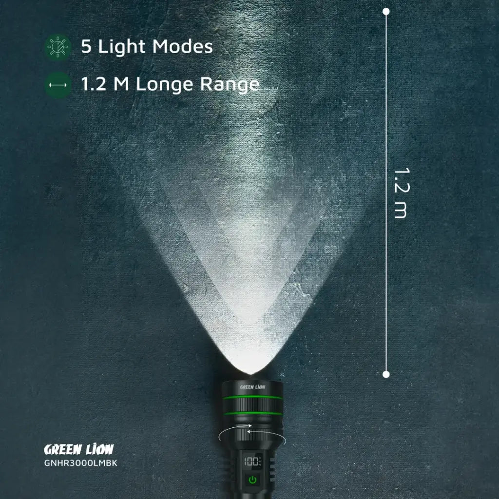 كشاف جرين لايون هايبر راي برو بقوة 3000 لومن - اسود | Green Lion Hyper Ray Pro 3000LM LED Torch – Black