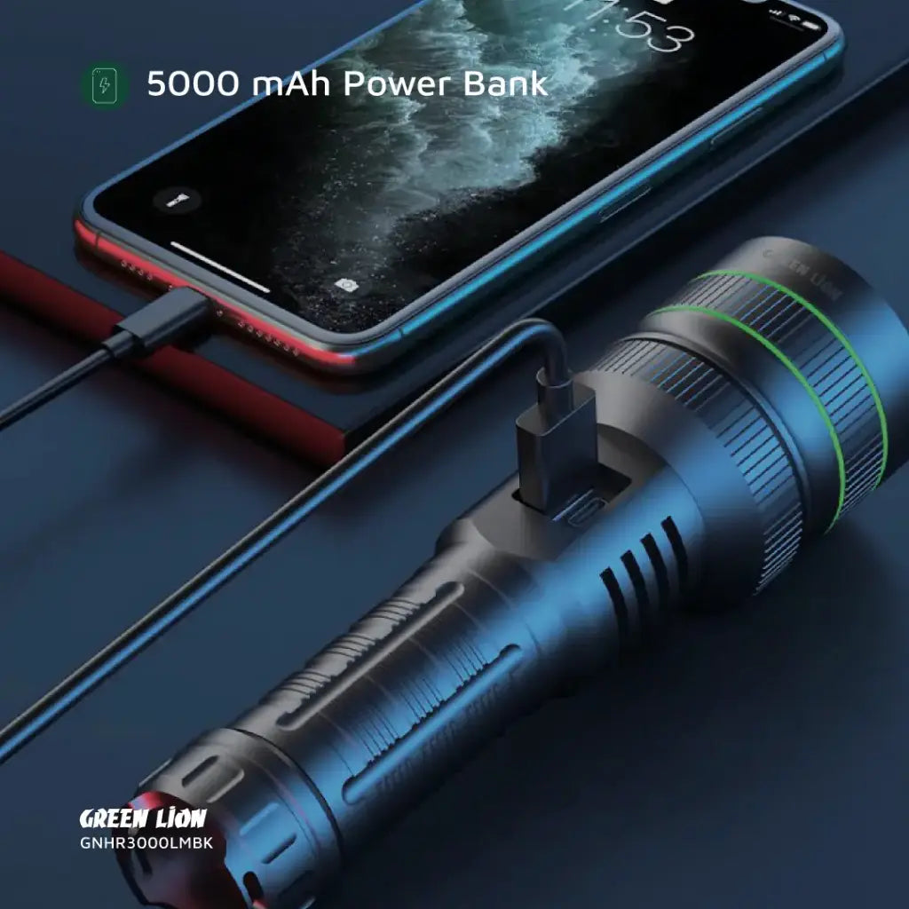 كشاف جرين لايون هايبر راي برو بقوة 3000 لومن - اسود | Green Lion Hyper Ray Pro 3000LM LED Torch – Black