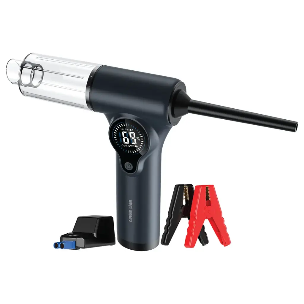 جرين لايون اغنايتور 4 في 1, مشغل سيارة ومنفاخ هواء ومكنسة وباور بانك - رمادي | Green Lion Ignitor 12V 4 in 1, Jump Starter | Blower | Vacuum And Power Bank - Gray