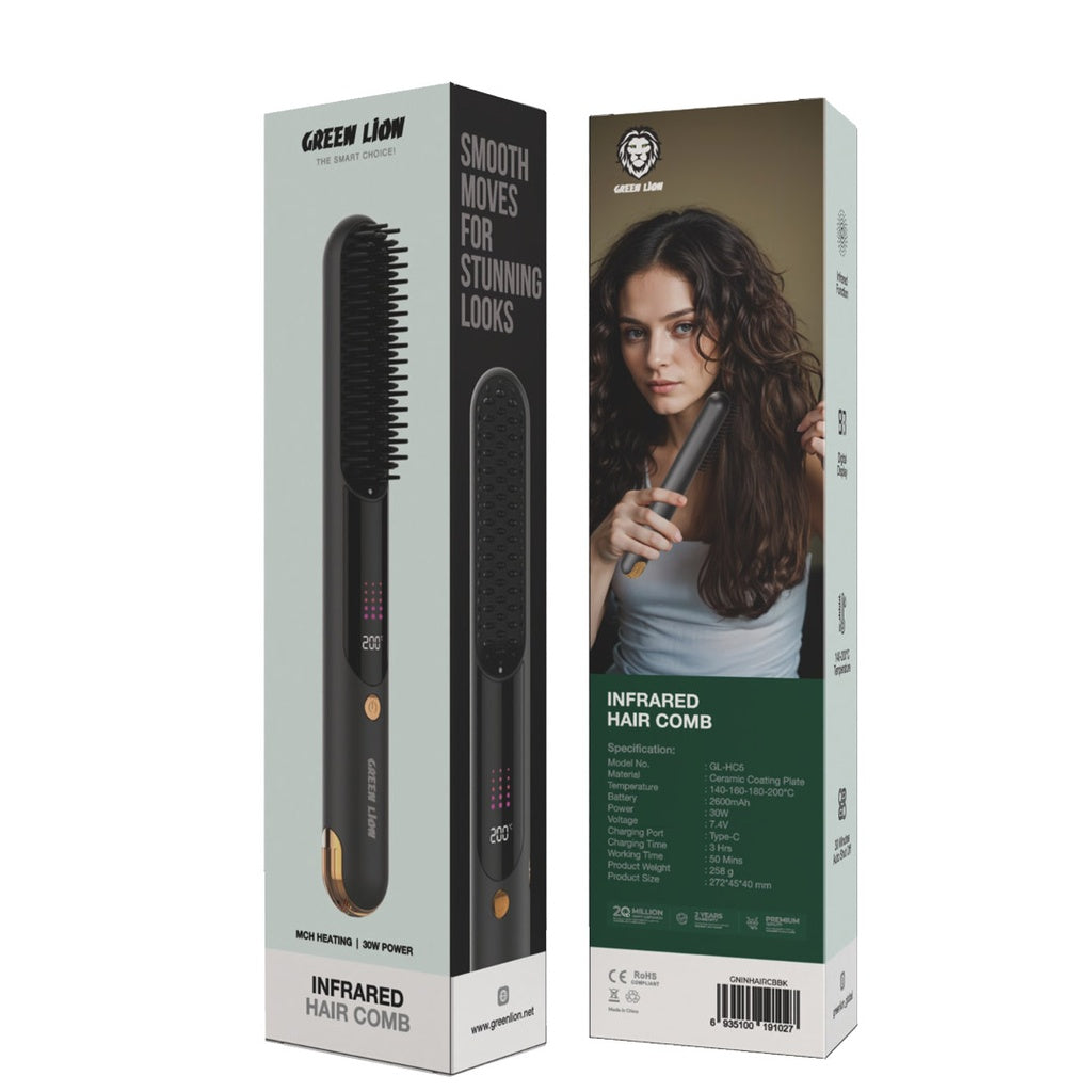 مشط جرين لايون بالأشعة تحت الحمراء - أسود | Green Lion Infrared Hair Comb - Black