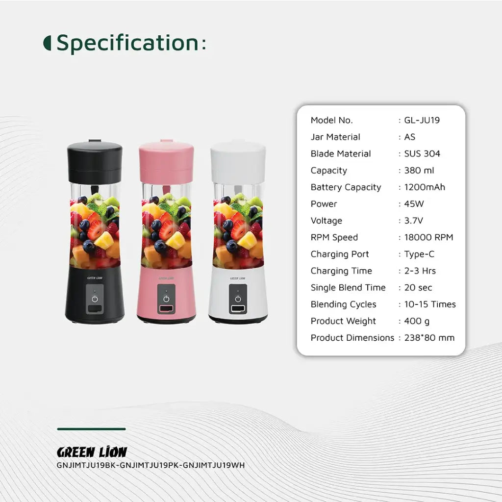 خلاط محمول من جرين لايون بسعة 380 مل | Green Lion Juice Mate Portable Juicer 380mL