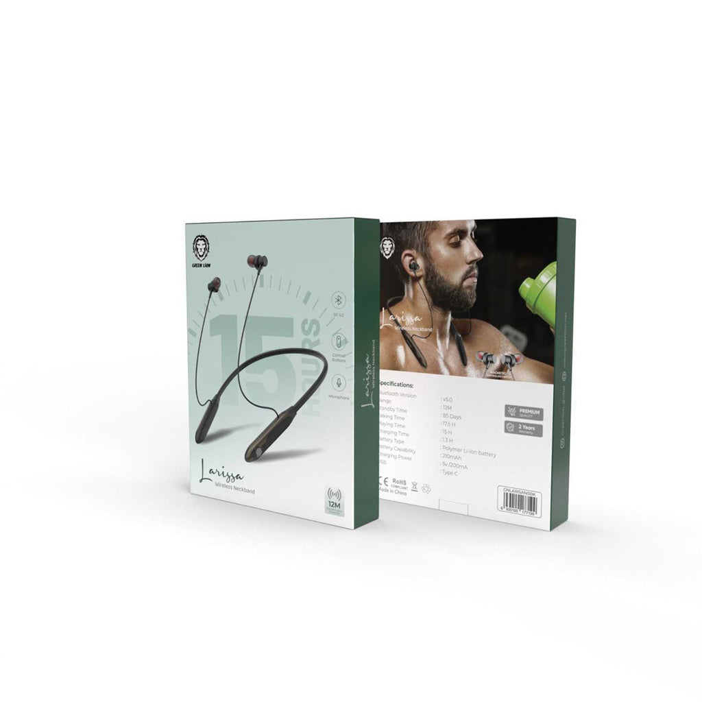 سماعة جرين لايون لاريزا اللاسلكية حول الرقبة, تشغيل حتى 15 ساعة | Green Lion Larissa Wireless Neckband Headphones, Playtime Up to 15H.