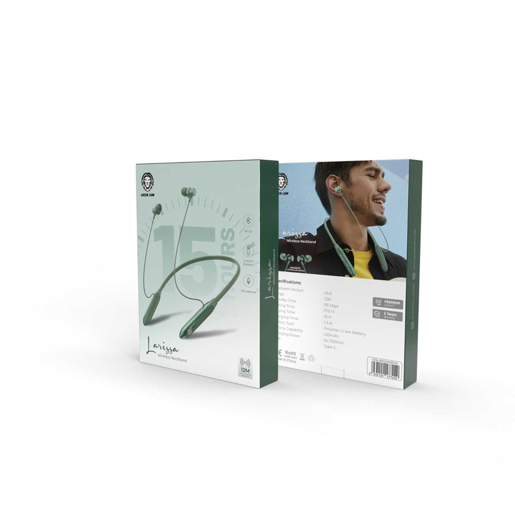 سماعة جرين لايون لاريزا اللاسلكية حول الرقبة, تشغيل حتى 15 ساعة | Green Lion Larissa Wireless Neckband Headphones, Playtime Up to 15H.