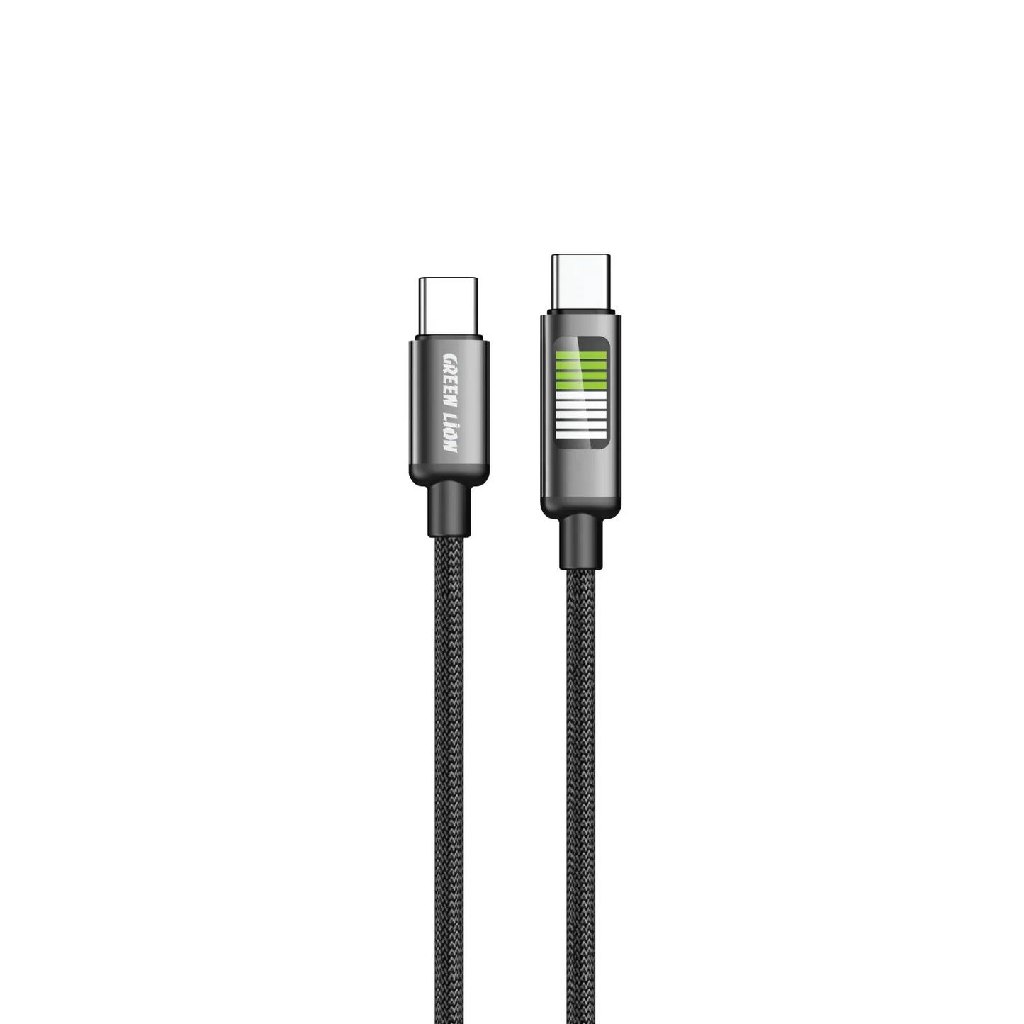 كيبل جرين لايون مضفر يو اس بي سي الى يو اس بي سي بمؤشر LED - اسود | Green Lion LED Braided Cable USB-C to USB-C - Black