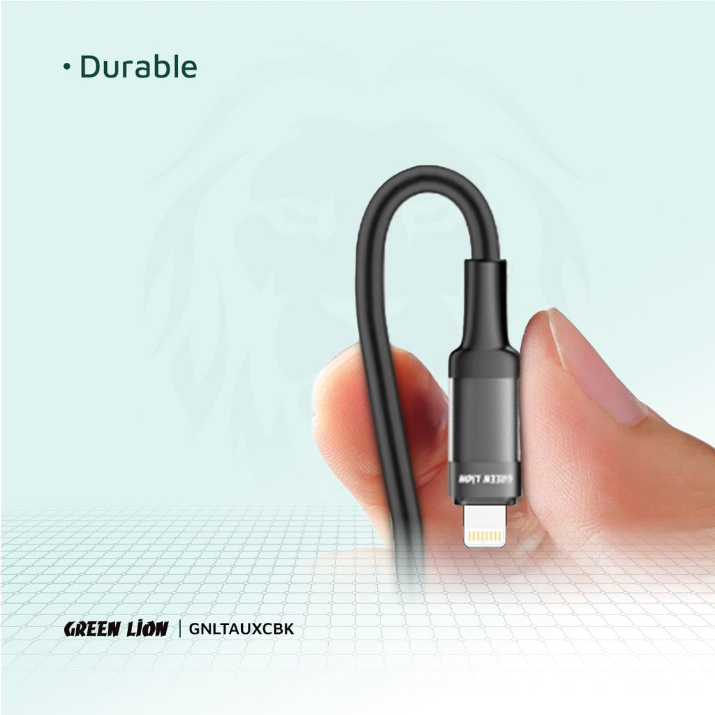 كيبل جرين لايون لايتننغ الى AUX بطول 1 متر - اسود | Green Lion Lightning to AUX Braided Cable 1M - Black