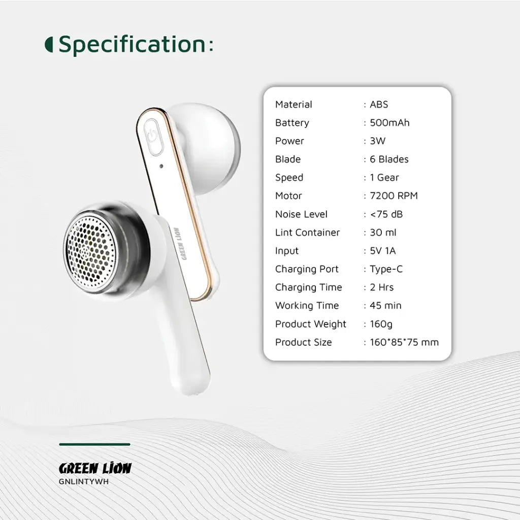 مزيل الوبر للملابس من جرين لايون, متعدد الوضائف, وقت تشغيل 45 دقيقة - ابيض | Green Lion Lint Y Multi-Function Lint Remover, 45min Working Time - White.