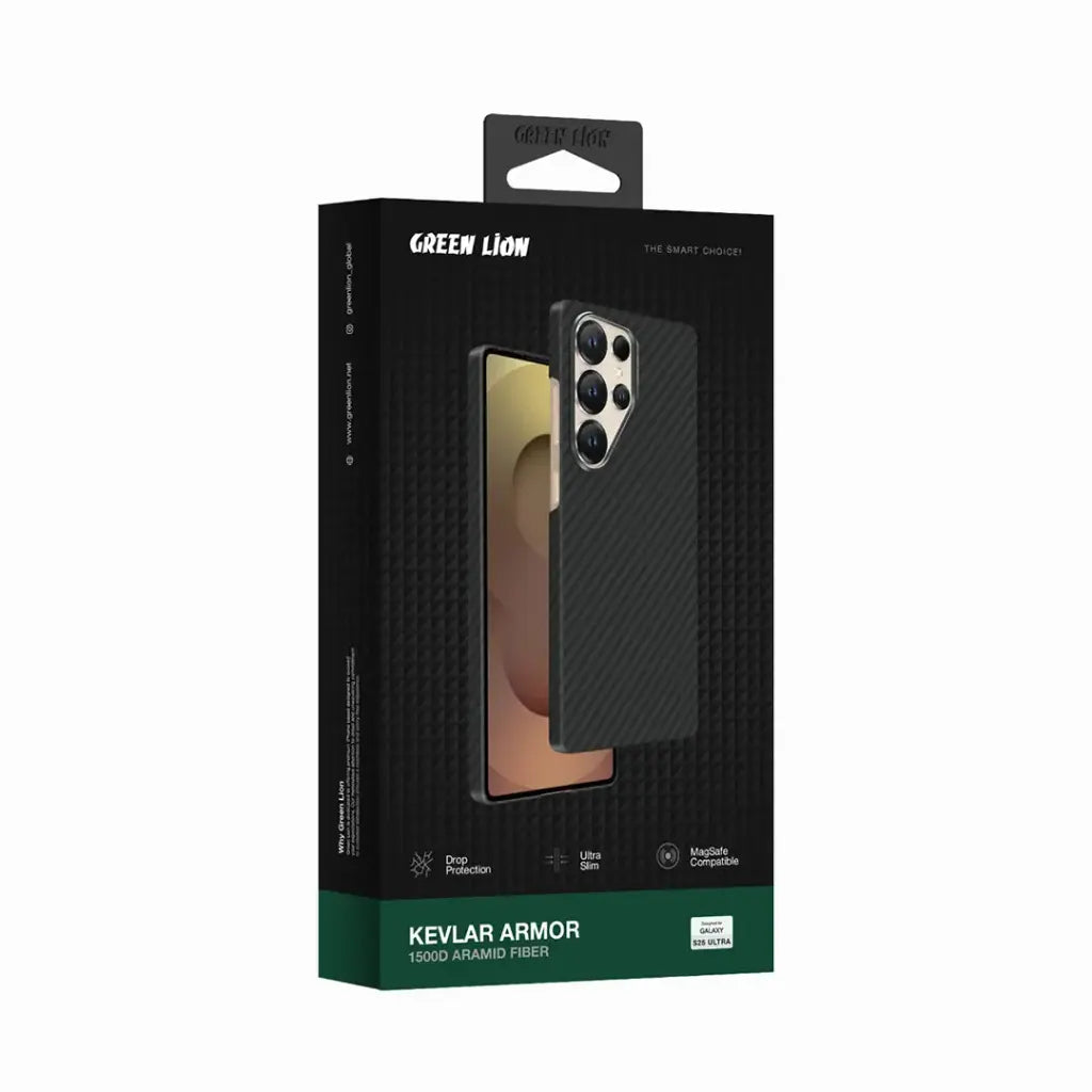 كفر جرين لايون ماج سيف لهاتف سامسونج S25 Ultra - اسود | Green Lion MagSafe Kevlar Armor Case For Galaxy S25 Ultra - Black