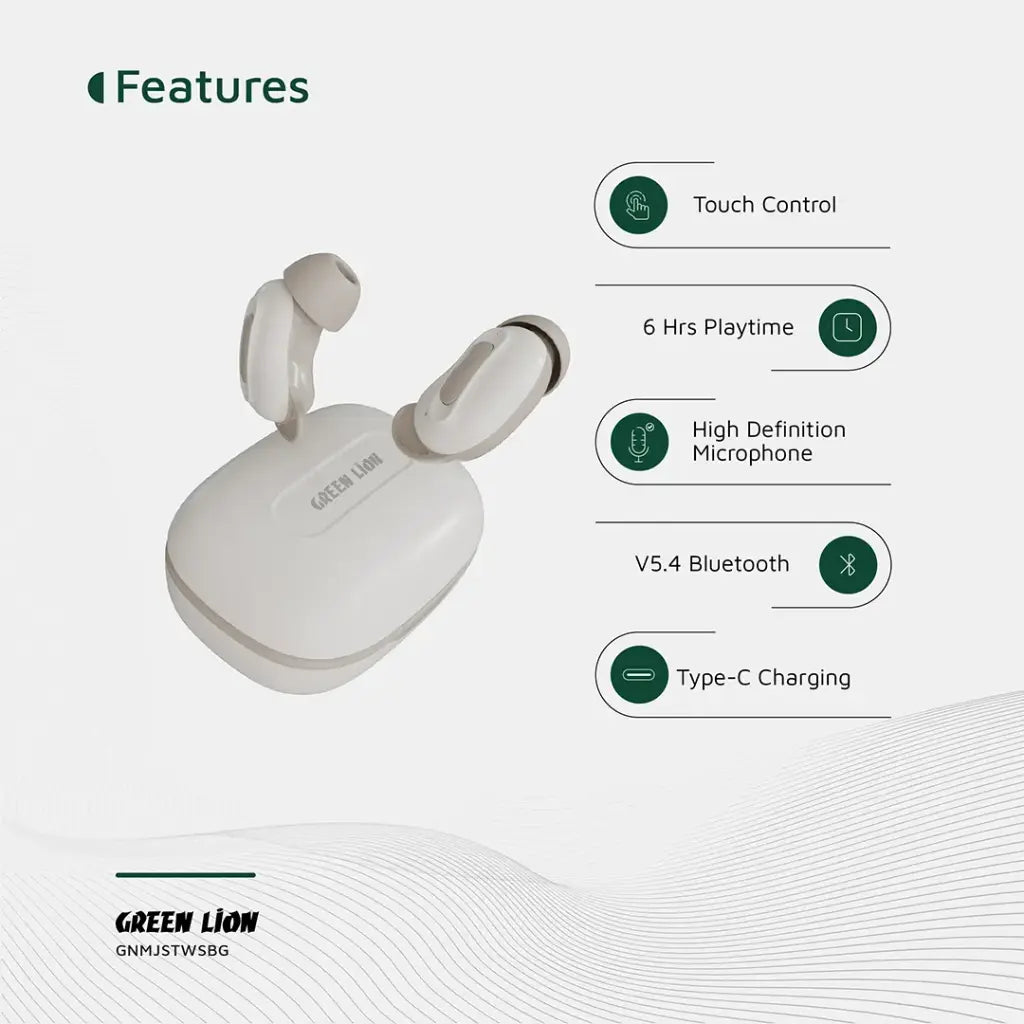 سماعات جرين لايون ماجستيك اللاسلكية - بيجي | Green Lion Majestic True Wireless Earbuds TWS - Beige