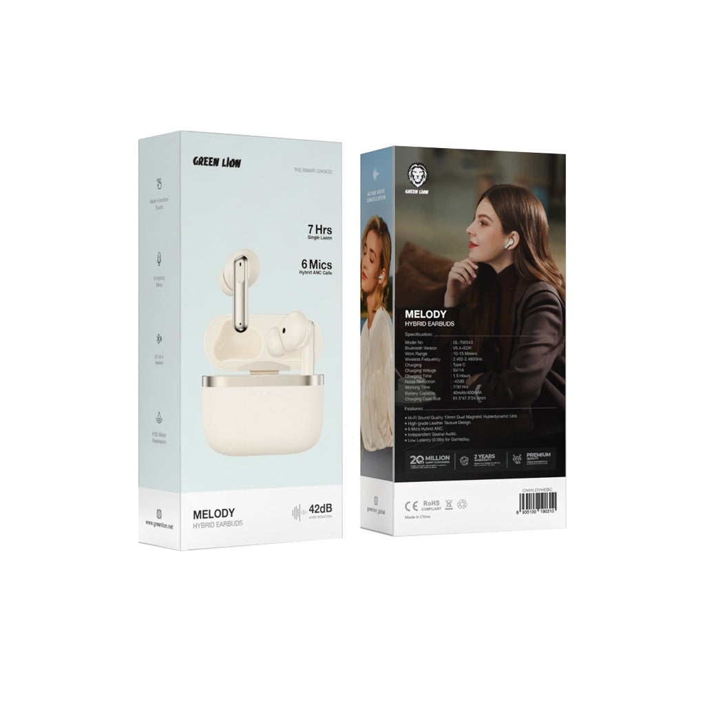سماعات جرين لايون ميلودي هايبرد اللاسلكية بخاصية الغاء الضوضاء | Green Lion Melody Hybrid ANC Earbuds