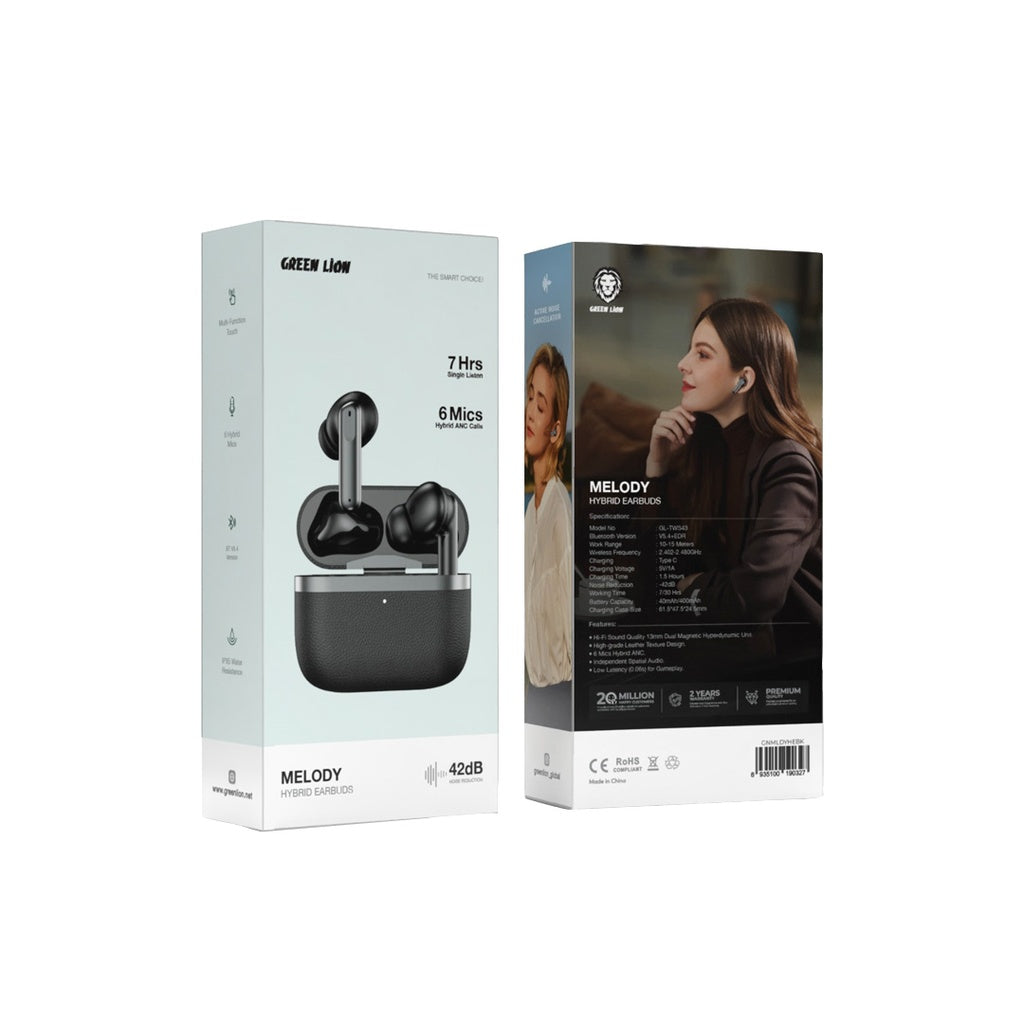 سماعات جرين لايون ميلودي هايبرد اللاسلكية بخاصية الغاء الضوضاء | Green Lion Melody Hybrid ANC Earbuds