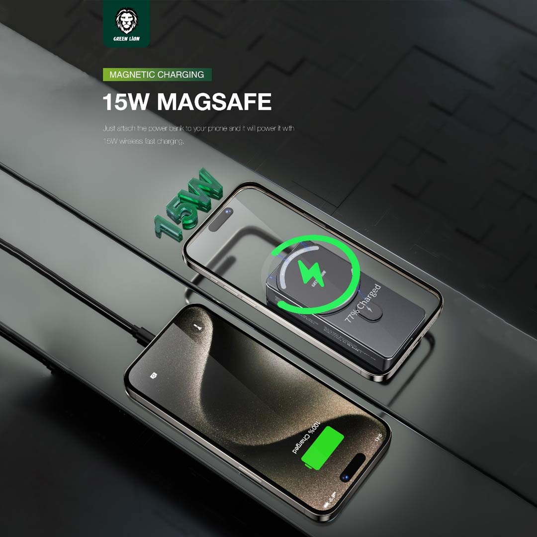 باور بانك جرين لايون ميلتون بسعة 5000 مللي امبير مع شحن لاسلكي 15 واط | Green Lion Milton 5000mAh Powerbank, 15W Wireless Charging