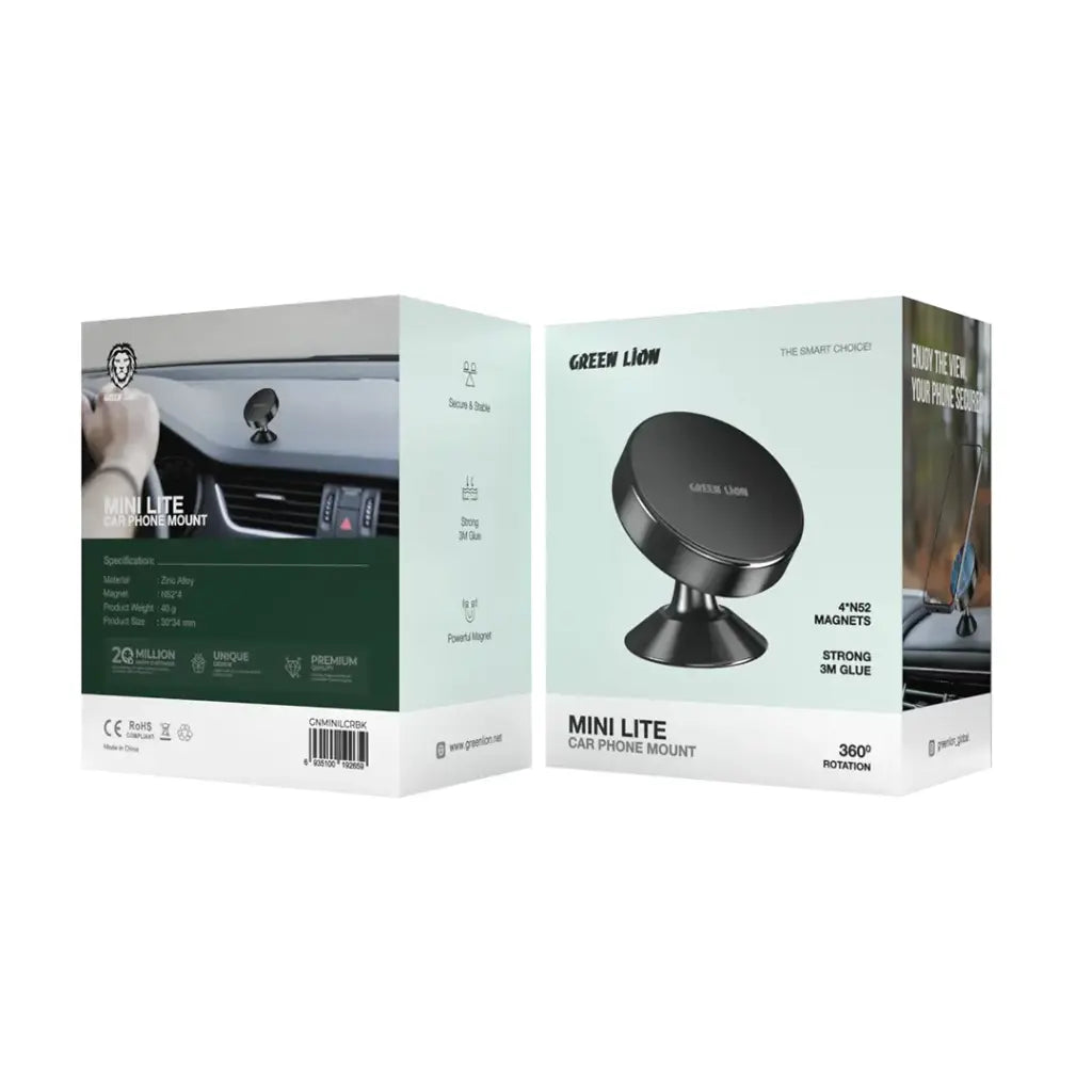 حامل هاتف جرين لايون ميني لايت للسيارة - اسود | Green Lion Mini Lite Car Phone Mount - Black.