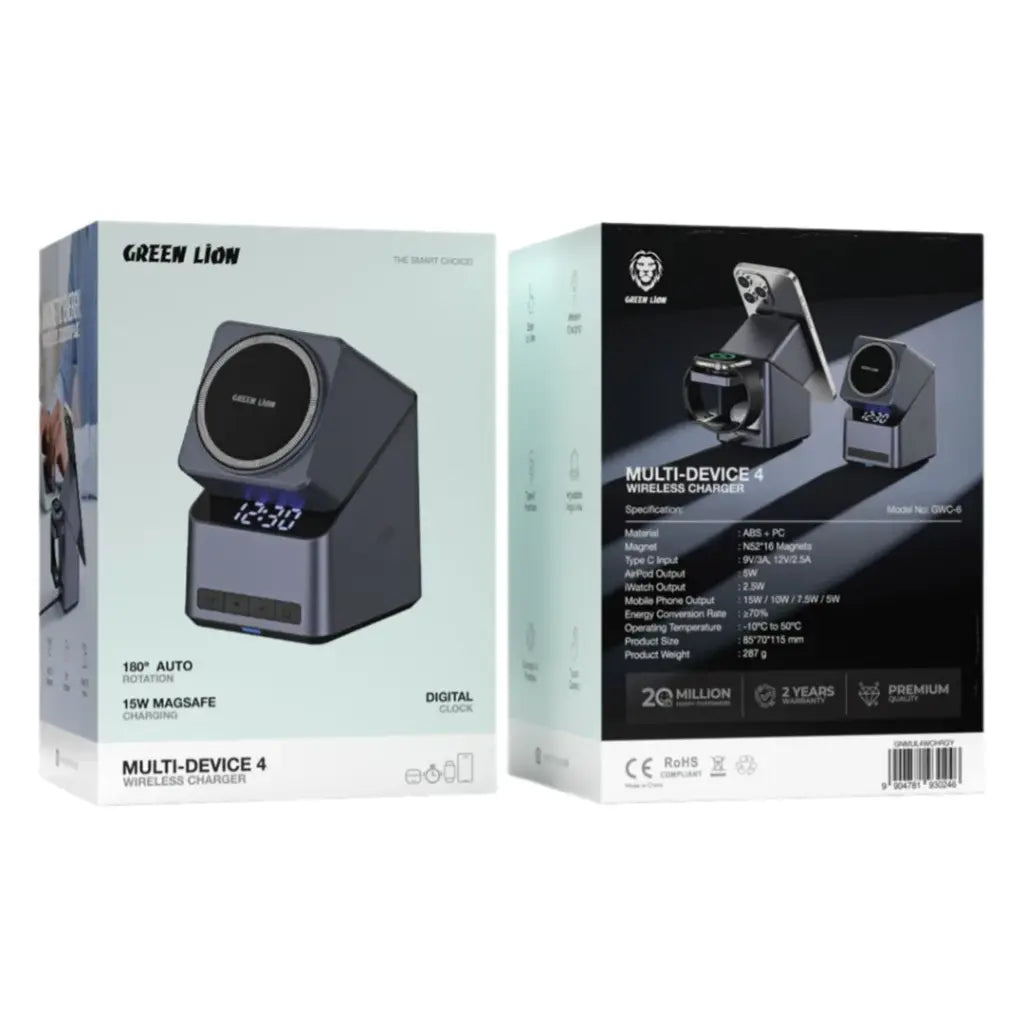 شاحن جرين لايون متعدد الاجهزة 4 اللاسلكي - رمادي | Green Lion Multi Device 4 Wireless Charger - Gray