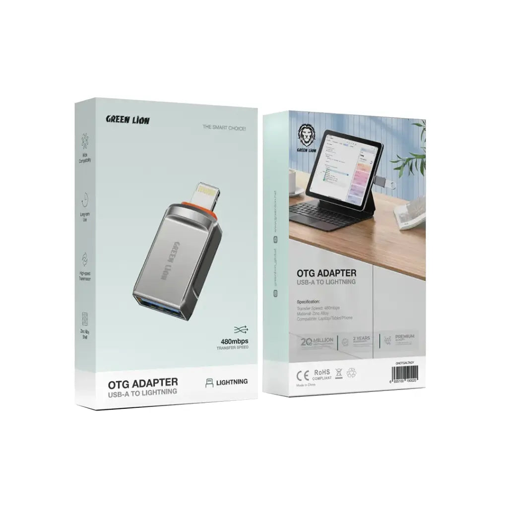 محول OTG جرين لايون من يو اس بي اي الى لايتننغ - رمادي | Green Lion OTG Adapter USB-A To Lightning – Gray