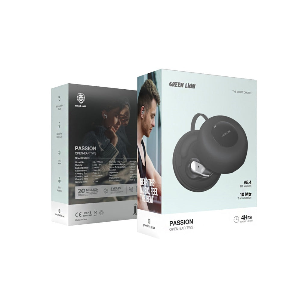سماعات جرين لايون باشن مفتوحة الأذن اللاسلكية – أسود | Green Lion Passion Open Ear TWS - Black