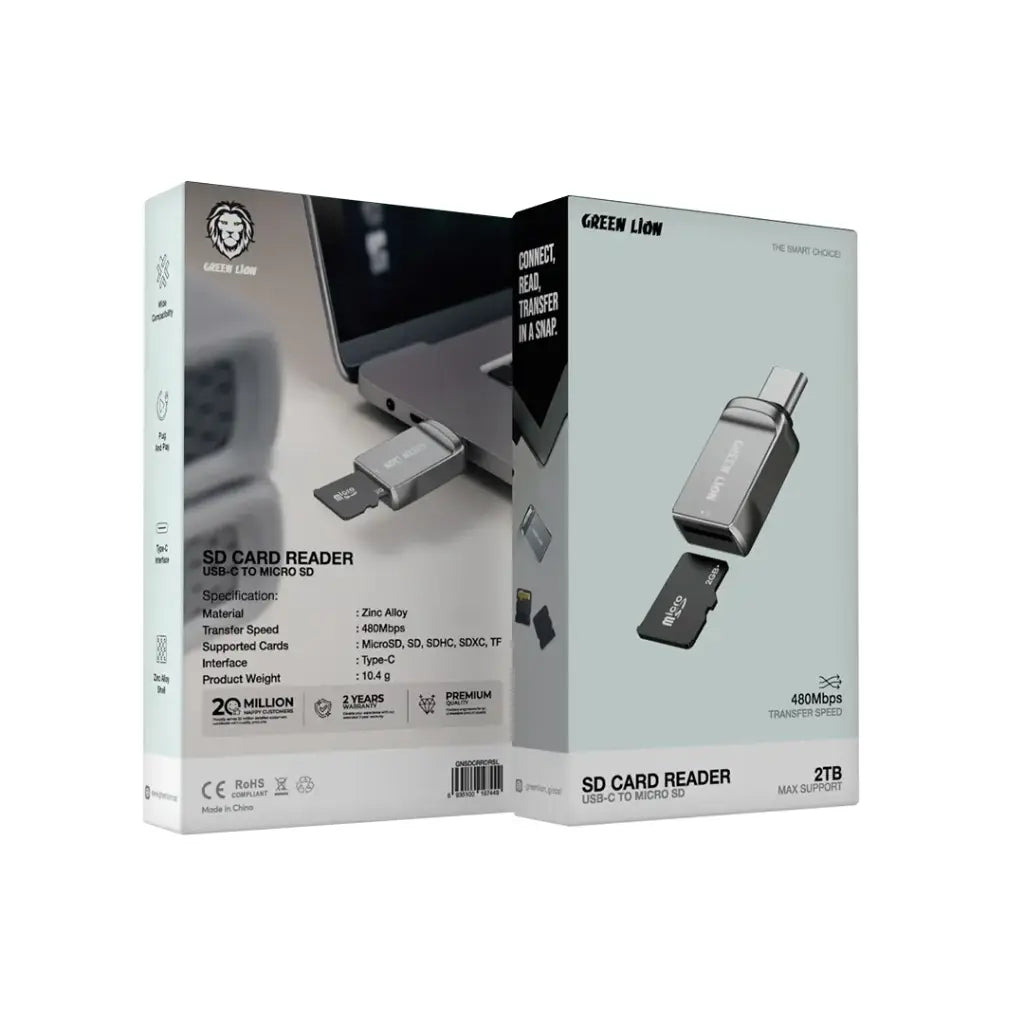 قارئ بطاقات الذاكرة من جرين لايون من يو اس بي سي الى مايكرو SD - فضي | Green Lion SD Card Reader USB-C to Micro SD - Silver