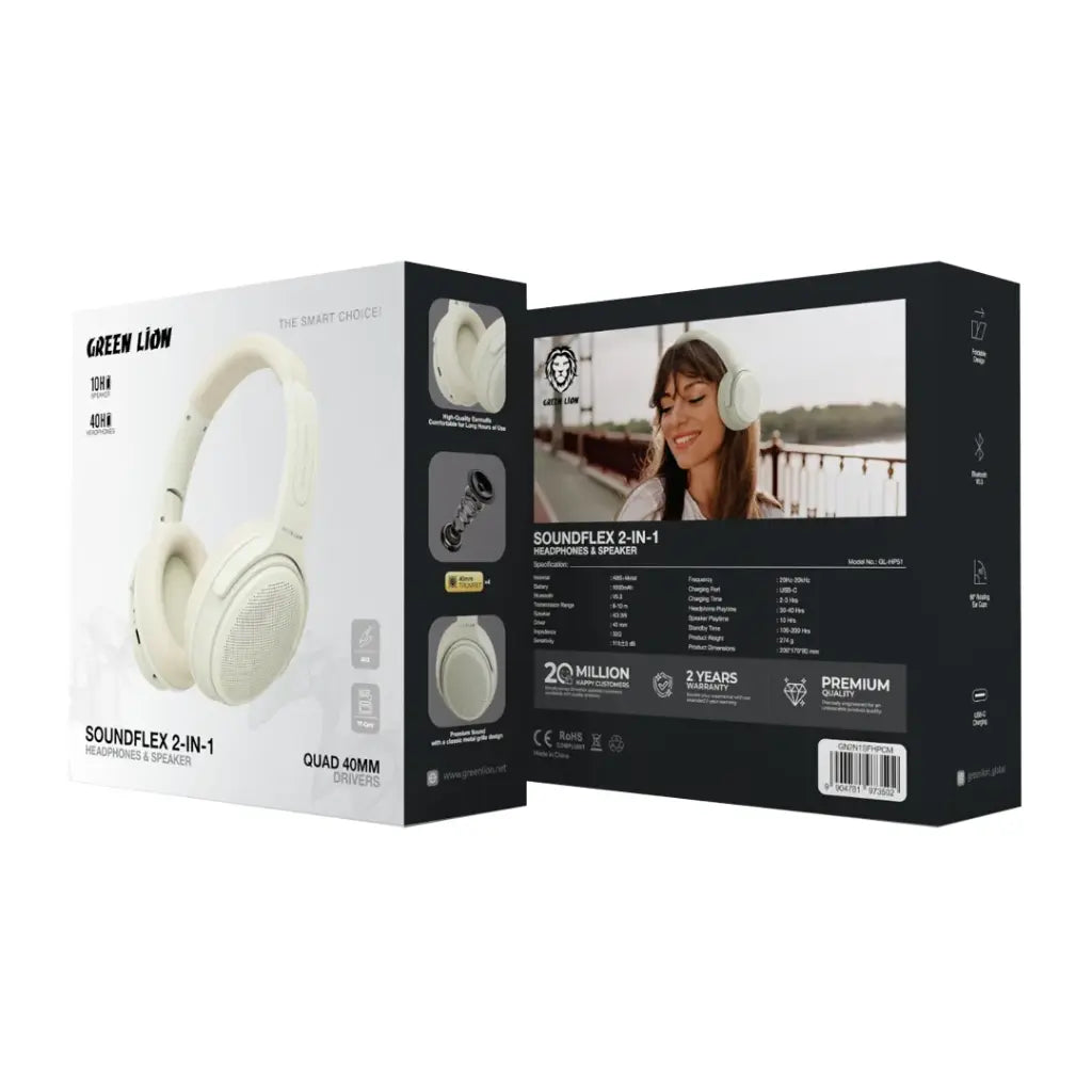 سماعة جرين لايون ساوند فليكس 2 في 1 مع سبيكر, وقت تشغيل حتى 40 ساعة | Green Lion SOUNDFLEX 2-in-1 Headphones and Speaker, Up to 40H Playtime