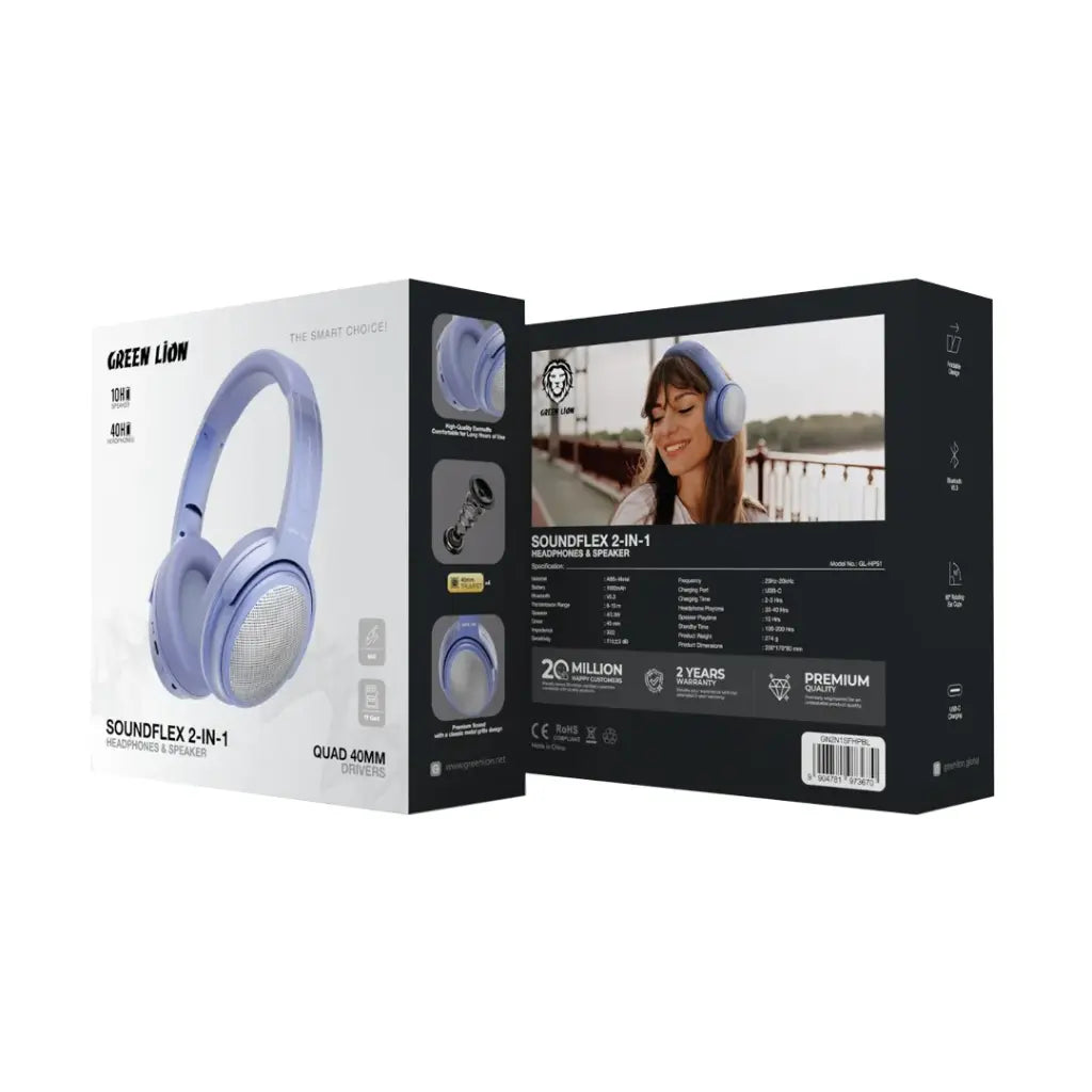 سماعة جرين لايون ساوند فليكس 2 في 1 مع سبيكر, وقت تشغيل حتى 40 ساعة | Green Lion SOUNDFLEX 2-in-1 Headphones and Speaker, Up to 40H Playtime