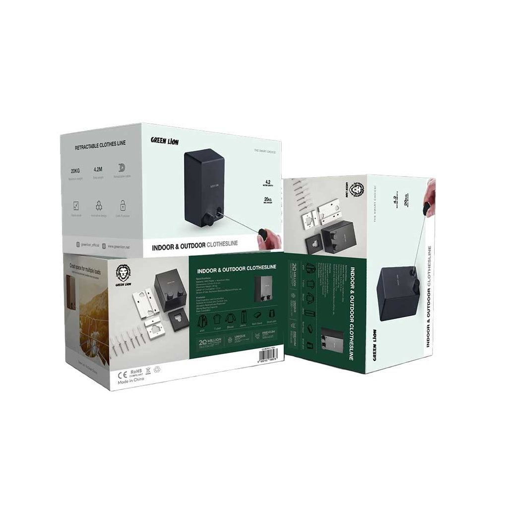 حبل غسيل جرين لايون داخلي وخارجي - اسود | Green Lion Indoor & Outdoor Clothesline - Black.