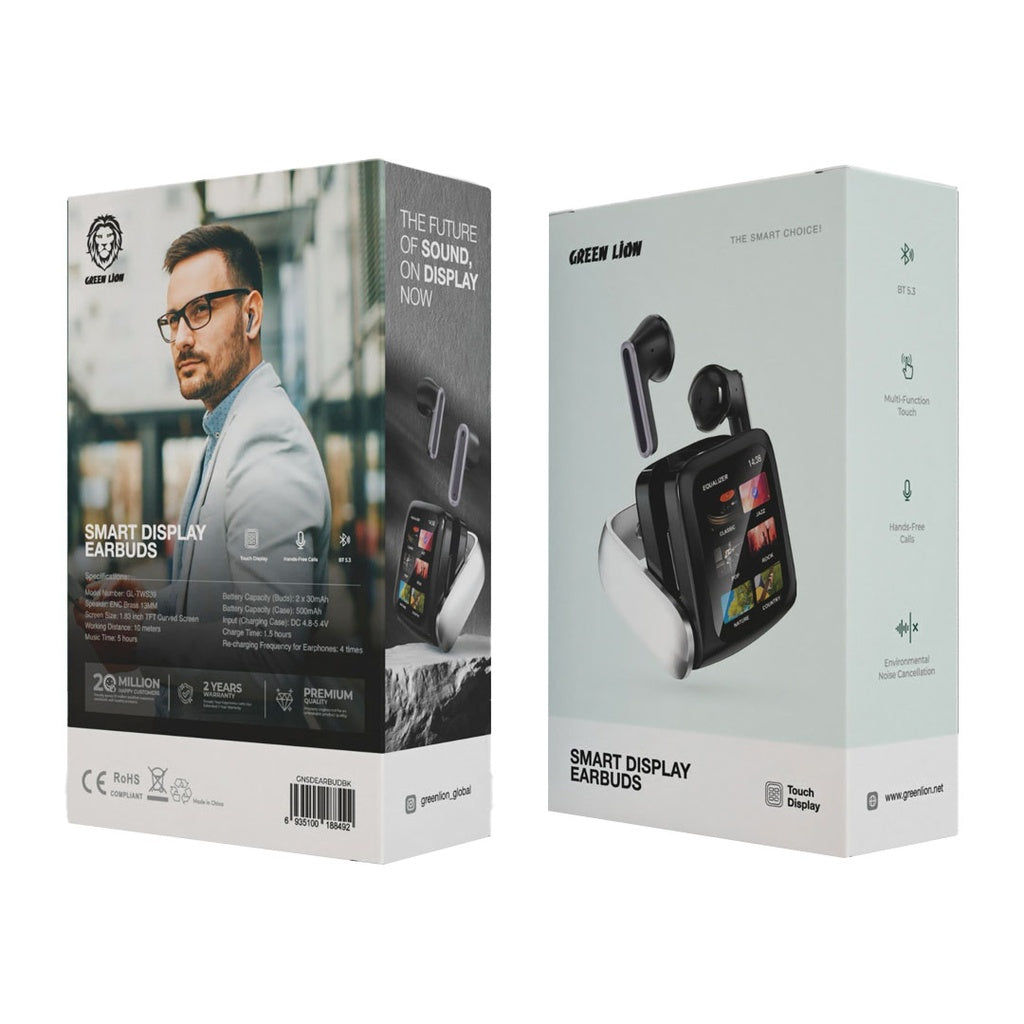 سماعات جرين لايون بشاشة عرض ذكية - اسود | Green Lion Smart Display Earbuds - Black